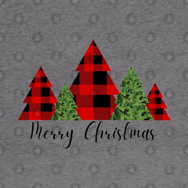 Merry Christmas in Cursive with five Pine Trees by EdenLiving